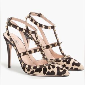 NIB $1300 Valentino Garavani Rockstud Genuine Calf Hair T-Strap Pump - 37.5!